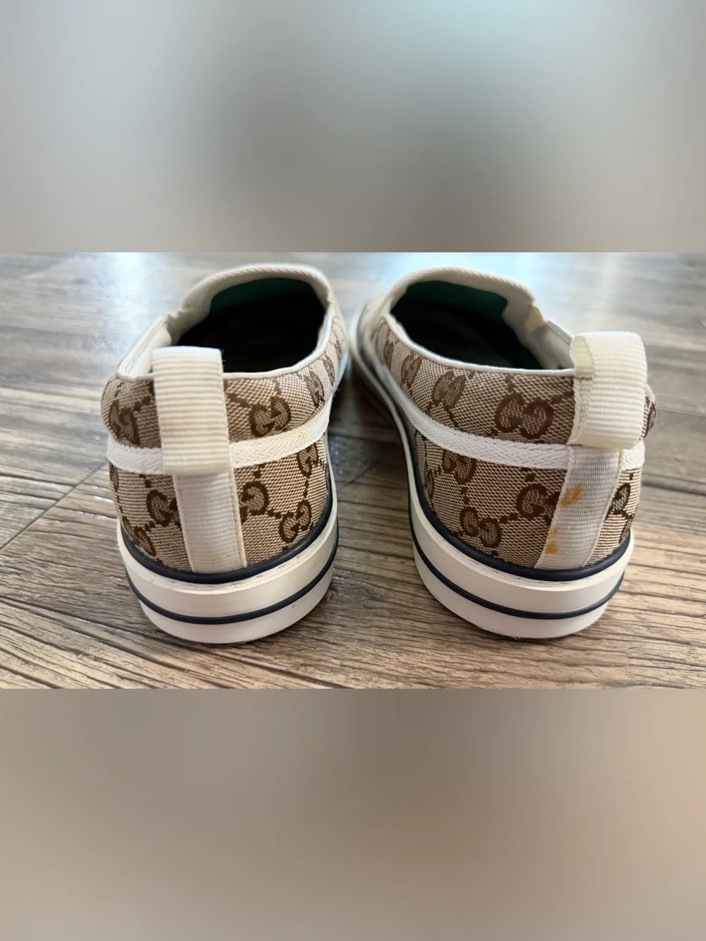Gucci Beige/Brown GG Canvas Slip-On Sneakers